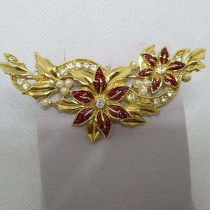 Avon Rhinestone Faux Pearl Enamel Poinsettia Brooch Avon Poinsettia Brooch Avon